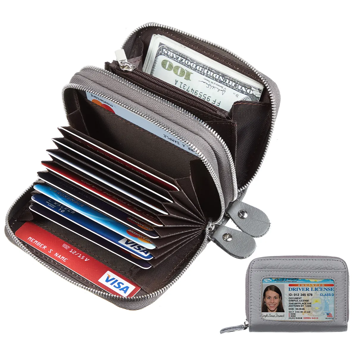 여성용 ID 창이있는 맞춤형 가죽 RFID 차단 신용 카드 홀더 클러치