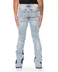 Factory High Quality Men's <strong>Denimpants</strong> Streetwear Flare Wide Leg Jeans Classic Distressed Workwear Baggy Patchwork Contrast Jeans - Product Image 5