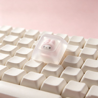 Keycap Transparan Putih Berlapis Es dengan Telinga Kelinci Pink Lucu Kawaii Pastel Artisan untuk Keyboard Mekanik