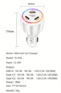 Cargador de Coche USB QC3.0+Tipo C de Carga Rápida de 90w para Teléfono Móvil 15 14ProMax 13Mini para Samsung - Product Image 5