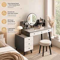 Bureau de maquillage avec miroir rond, rangement spacieux et design moderne élégant