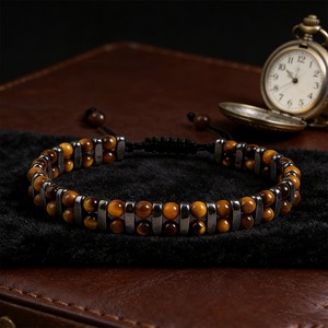 Bracelet tressé double couche réglable et élégant en pierres naturelles œil <span class=keywords><strong>de</strong></span> <span class=keywords><strong>tigre</strong></span> et <span class=keywords><strong>hématite</strong></span> - Product Image 6
