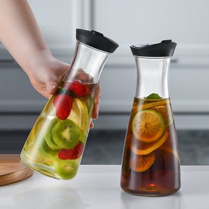 Vente en gros de carafes en verre de 1000ml distributeurs de boissons cruches transparentes pour bar à <span class=keywords><strong>mimosa</strong></span> eau vin lait et jus avec couvercles en plastique - Product Image 5
