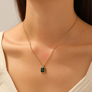 <strong>Wholesale</strong> 18K Gold Plated Stainless Steel Geometric Square Pendant Necklace Lab Grown Emerald CZ <strong>Fashion</strong> <strong>Jewelry</strong> - Product Image 4