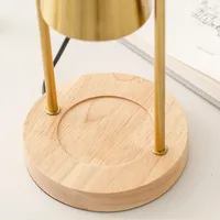 Lampe chauffante à bougie à intensité variable cloche dorée lanterne électrique vintage Base en bois pour lumière parfumée pour salon