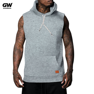 Felpe Senza Maniche con Cappuccio da <span class=keywords><strong>Uomo</strong></span> di Alta Qualità, Personalizzate, Effetto Consumato, in Maglia Pesante 100% Cotone, Vestibilità <span class=keywords><strong>Slim</strong></span> - Product Image 3