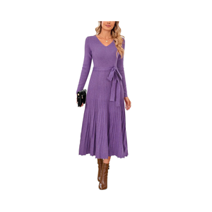 Abito Maglione Autunnale da Donna a Maniche Lunghe in Maglia, Personalizzato OEM, con Pieghe e Cintura in Vita, in Misto <span class=keywords><strong>Lana</strong></span> Stile Europeo e Americano 2026 - Product Image 3