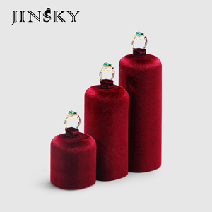 Purple Velvet Jewelry Display Stand with Necklace Holder Ring Cylinder Earring Showcase Counter - Product Image 2
