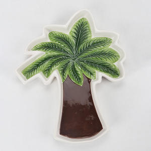 Piring keramik desain pohon palem kreatif, piring Salad mangkuk makanan penutup - Product Image 1