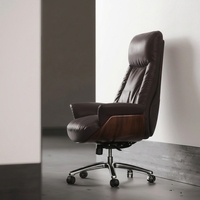 Chaise de bureau de direction en cuir de luxe, ergonomique, pivotante, avec panneau latéral en bois