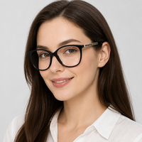 Lunettes en acétate pour femmes, monture noire avec branches en cuir tressé, accent chaîne, compatibles myopie 2047-1