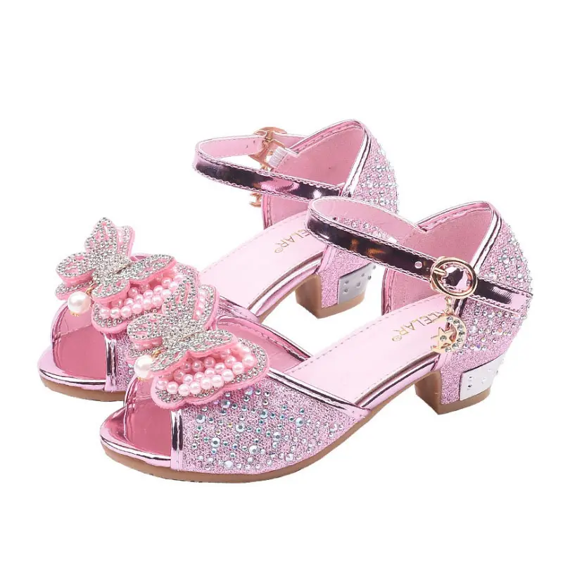 Girls Sandals Princess Shoes Little Girls Crystal Shoes Children's High Heels Catwalk Show Shoes