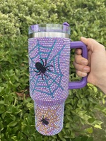 25 couleurs, Cadeaux d'Halloween, Gobelets isothermes sous vide en acier inoxydable de 40 oz avec strass, motif citrouille, poignée fantômes scintillants et paille
