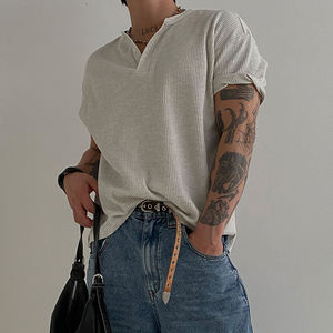 Primasメンズカジュアル半袖夏ワッフルヘンリーシャツ100% コットンクリーンフィットアメリカタフガイテクスチャ筋肉デザイン - Product Image 2