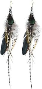Pendientes de <span class=keywords><strong>Aro</strong></span> Largos Bohemios Hechos a Mano al por Mayor, <span class=keywords><strong>con</strong></span> Borlas y <span class=keywords><strong>Plumas</strong></span> Reales, Estilo Vintage, para Mujer - Product Image 4