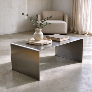 Mesa de Centro Moderna de Acero Inoxidable, Mesa de Té Rectangular de Metal para Sala de Estar - Product Image 1