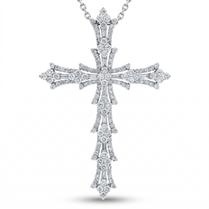 CUSTOM SILVER 10K/14K/18K GOLD PLATED LAB GROWN CVD DIAMOND CLASSIC ENGAGEMENT GIFT SWEATER <b>CHAIN</b> NECKLACE <b>CROSS</b> PENDANT VS - Product Image 1