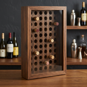 Boîte de rangement pour bouchons de vin en noyer - Écologique, durable, faite à la main, légère, pour présentation sur table |   Finition gris foncé en gros - Product Image 2