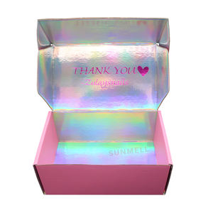 Boîte d'expédition holographique <span class=keywords><strong>rose</strong></span> personnalisée avec gaufrage emballage <span class=keywords><strong>irisé</strong></span> pour les soins de la peau, l'abonnement à la crème pour le visage et l'expédition - Product Image 2