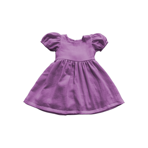Robe d'été en crêpe pour filles, col en O, manches bouffantes, nœud papillon, couleur unie, style princesse doux et décontracté pour enfants, vente en gros - Product Image 2