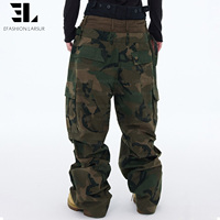 Pantalon cargo camouflage LARSUR sur mesure avec double ceinture, patchwork en sergé, coupe droite, style streetwear, jean camouflage