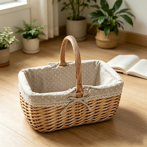 Panier de rangement en saule naturel avec poignée arquée robuste pour la chasse aux œufs de Pâques, la décoration de mariage, la décoration intérieure et l'utilisation en crèche - Product Image 3