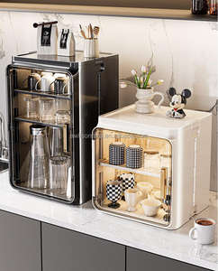 Organisateur de rangement en plastique avec porte pour salon Armoire de rangement pour gobelets en plastique transparent Boîte de rangement transparente pour gobelets et bouteilles anti-poussière - Product Image 3