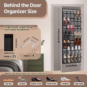 Organisateur de chaussures à suspendre sur la porte, 35 poches, en maille grise, pour hommes et femmes, rangement pour baskets, à fixer derrière la porte ou au mur, type crochet - Product Image 2