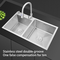Évier de cuisine intelligent de luxe moderne en acier inoxydable à double bac, à encastrer, écologique, avec robinet cascade haut de gamme, garantie 3 ans
