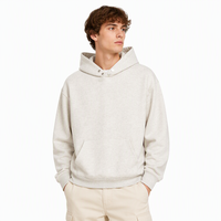 Sudadera con capucha de felpa francesa pesada de 450 GSM para hombre, con cuello de botones a presión, hombros caídos, estilo oversize, lisa, con bolsillo canguro, estilo urbano.