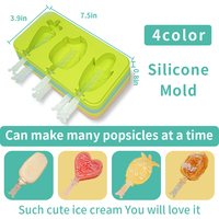 Moule à glaces en silicone sans BPA à 3 compartiments, écologique et réutilisable, avec couvercles et bâtonnets à motif de fruits de dessin animé inclus