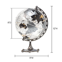 Wellfun 8 pulgadas 20CM giratorio plata tierra mapa del mundo luz LED decoración del hogar