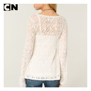 ผู้ผลิตเสื้อสเวตเตอร์ที่ได้รับการรับรอง GRS ออกแบบโลโก้ตามสั่ง เสื้อสเวตเตอร์ผู้หญิง ผ้าฝ้ายผสมโพลีเอสเตอร์ แฟชั่นใหม่ คอวีถักแบบเปิด - Product Image 3