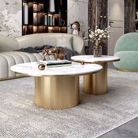 Table basse moderne mobile en acier inoxydable doré avec plateau en fausse pierre blanche