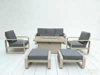Table de jardin avec foyer et verre décoratif, 6 pièces