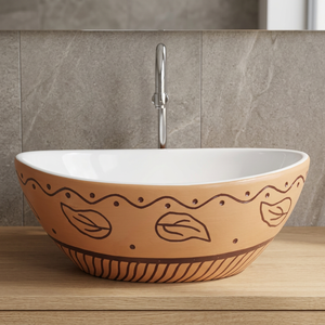 Lavabo de mesa con forma ovalada con estampado amarillo, lavabo de hotel de cerámica de lujo, lavabo electrochapado de encimera de un solo orificio moderno - Product Image 1