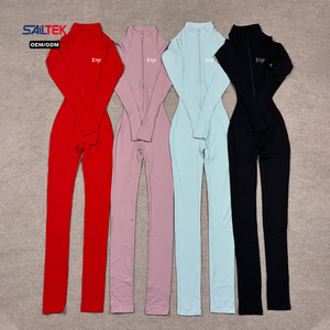 Tuta Intera a Collo Alto con Logo Personalizzato per Allenamento in Palestra, Body a Maniche Lunghe, Abbigliamento Sportivo a Costine per Donna - Product Image 1