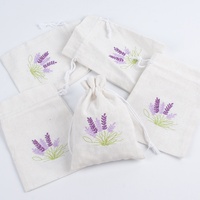 Sac en toile de lin brodé, pochette de rangement à cordon lavande, boîte cadeau pour bijoux, emballage en coton et toile de jute, personnalisable, en stock
