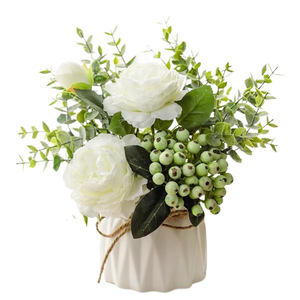 Ensemble de fleurs artificielles papillon du lac de l'Ouest, vase en céramique, plante en pot de roses en soie, décoration d'intérieur, arrangement de mariage - Product Image 5