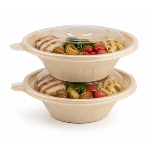 Tazones Redondos Desechables de Almidón de Maíz de 900 ml con Logotipo Personalizado, Aptos para Microondas, Contenedor de Alimentos para Llevar con Tapas para Fiestas - Product Image 1