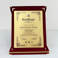 Boîte en velours pliable verticale personnalisée avec logo, noir, bleu, rouge, jaune, plaque de certificat avec plaque dorée MH-J0669