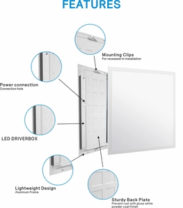 Luminaria <span class=keywords><strong>LED</strong></span> Cuadrada Moderna con Retroiluminación, CCT y Potencia Seleccionables, 1x4 2x4, Luz de Techo Empotrada, IP44, Panel Plano - Product Image 6