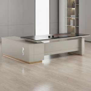 <span class=keywords><strong>Bureau</strong></span> de direction moderne en L, table d'ordinateur de luxe en bois pour cadre, poste de travail de PDG avec tiroirs, mobilier de maison - Product Image 4
