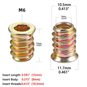 Thép không gỉ M6 M8 <span class=keywords><strong>M10</strong></span> ổ đĩa đồng thau đồ nội thất gỗ <span class=keywords><strong>Nut</strong></span> kết nối bên trong Hex chèn hạt với Chicago vít - Product Image 1