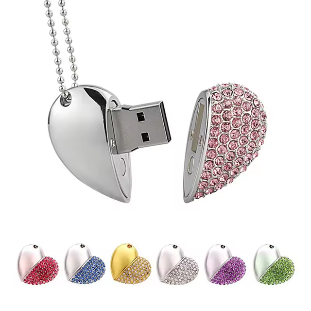 New Design Heart-Shaped USB Stick Jewelry USB Flash Drive 4GB 8GB 16GB 32GB 64GB 128GB 256GB Diamond Pen Drive