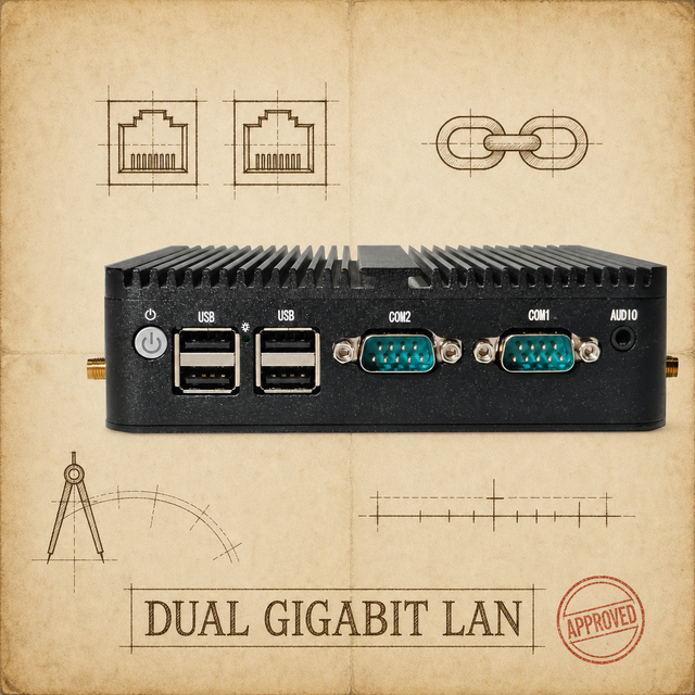 YCT Industrial PC Fanless Embedded Computer J4125 Dual Gigabit LAN for VGA 2 COM RS232 Wide Voltage Alloy Case Intel UHD