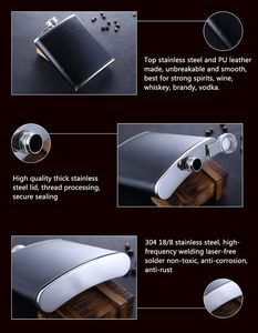 Botella de Agua Portátil de Acero Inoxidable y Cuero Negro a Prueba de Fugas de 6 oz para Regalo, Venta al por Mayor - Product Image 5