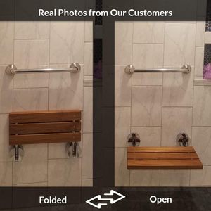 Asiento de Ducha <span class=keywords><strong>Plegable</strong></span> Moderno de Madera de Teca, Banco <span class=keywords><strong>Plegable</strong></span> Montado en la Pared para Baño, <span class=keywords><strong>Cocina</strong></span>, Dormitorio, Sala de Estar - Product Image 3