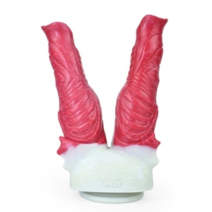 NNSX Dildo de silicona sintética bicolor de dos cabezas con ventosas fuertes, longitud total 22 cm, juguete tapón anal - Product Image 1