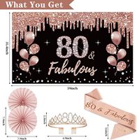 Décorations pour le 80e anniversaire, Bannière Joyeux 80e Anniversaire Or Rose et Noir, Couronne et Écharpe, Ballons, Décor de Fond, Spirales Suspendues, Éventails en Papier